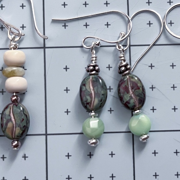 Coffee Bean Beads with Moss Opal and Sterling Silver Earrings - Picture 4 of 4